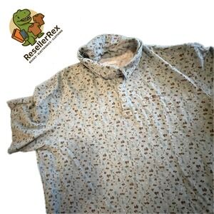 Columbia Men's Short Sleeve Button Up Collared Shirt Nature Print Blue Size L
